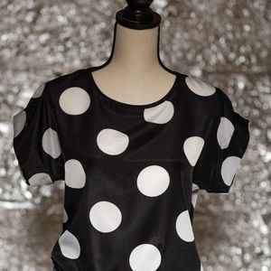 Silky bold polka dot black & white retro top polka dot 80s vibe summer top S
